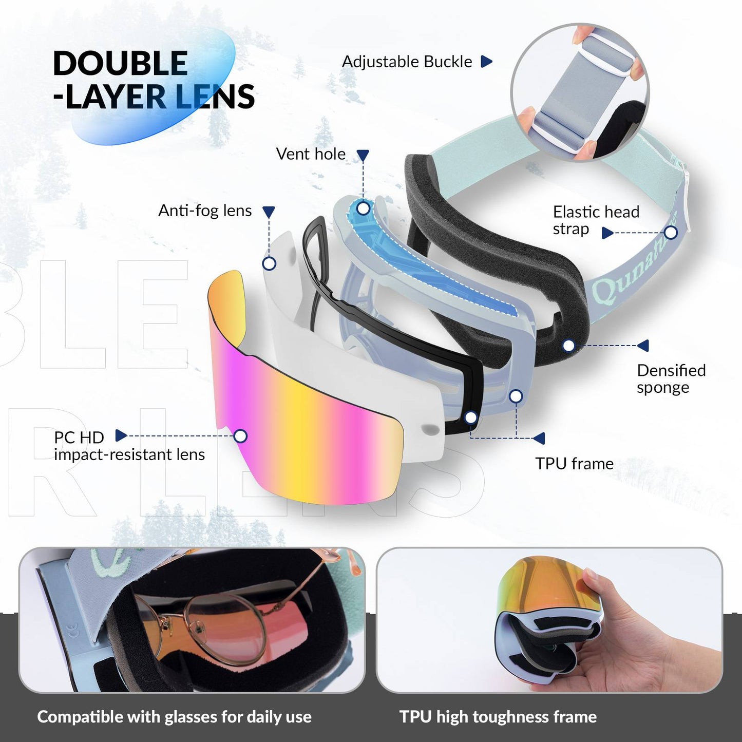 Lunettes de ski anti-buée UV400 Qunature