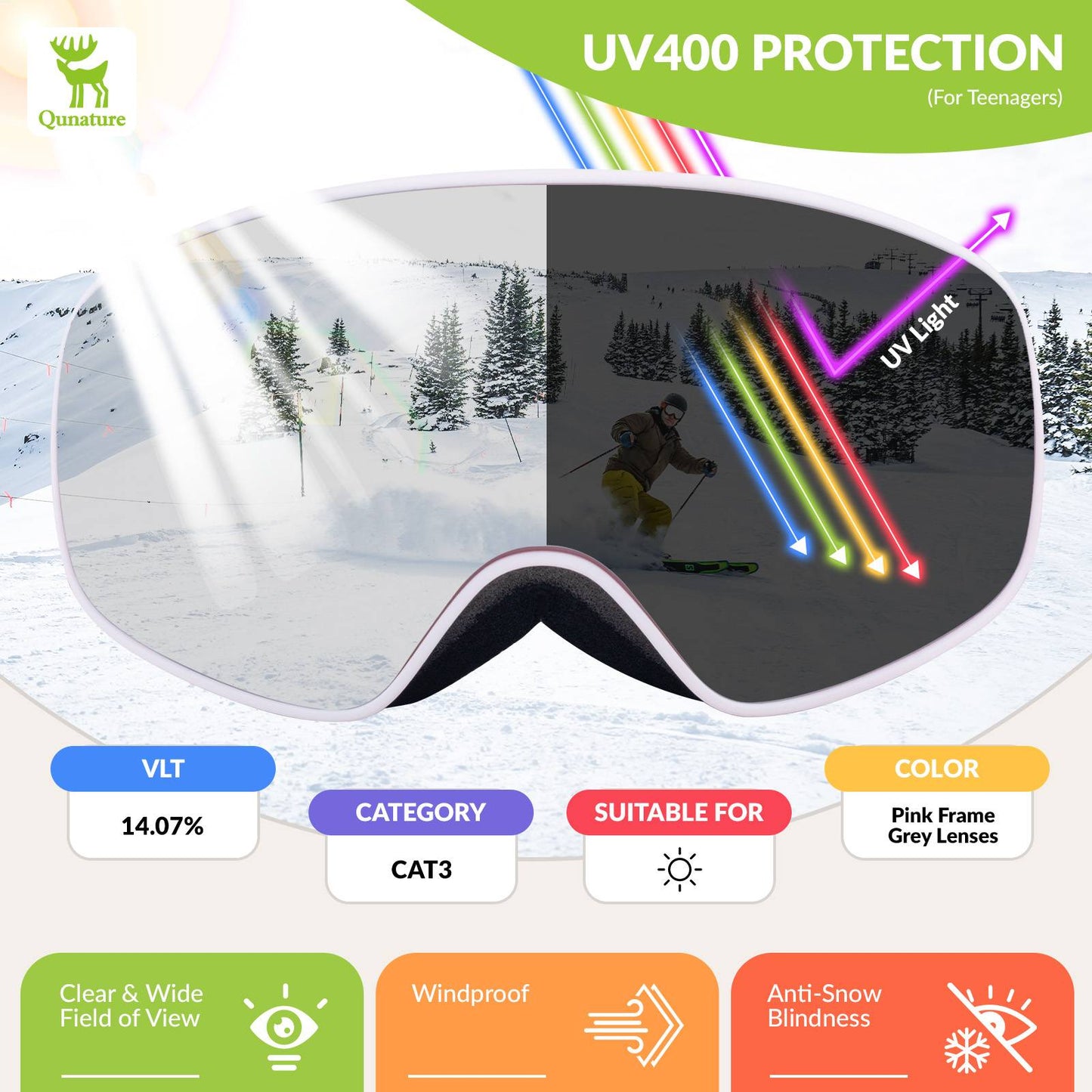Masque de ski unisexe OTG antibuée Qunature