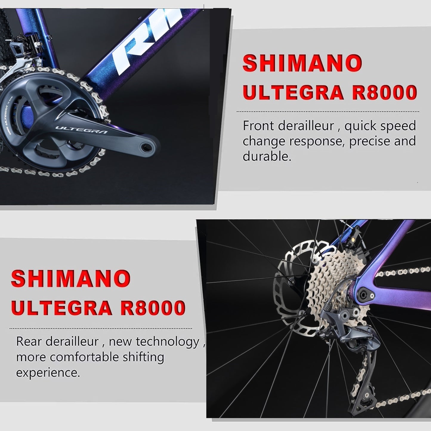 RINOS Vélo de route en carbone 700C Shimano Ultegra R8000 22 vitesses Odin5.0