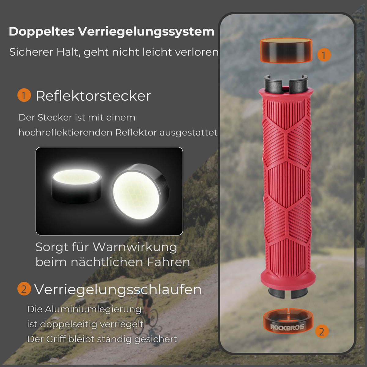 ROCKBROS Poignées de vélo à double serrage pour guidons de 22,2 mm