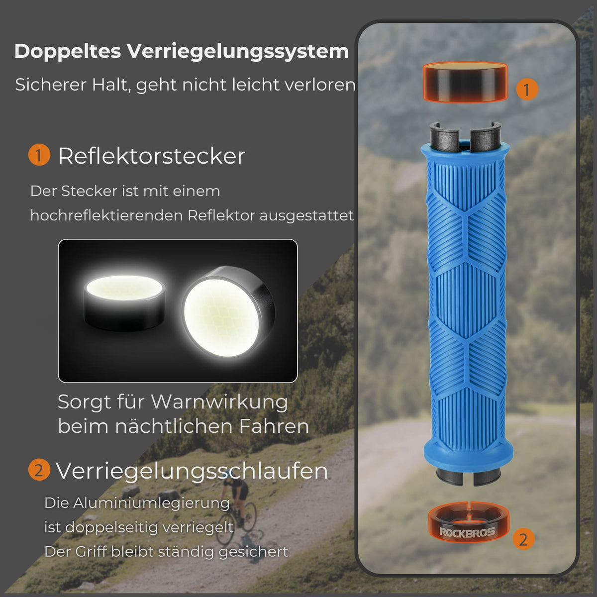 ROCKBROS Poignées de vélo à double serrage pour guidons de 22,2 mm