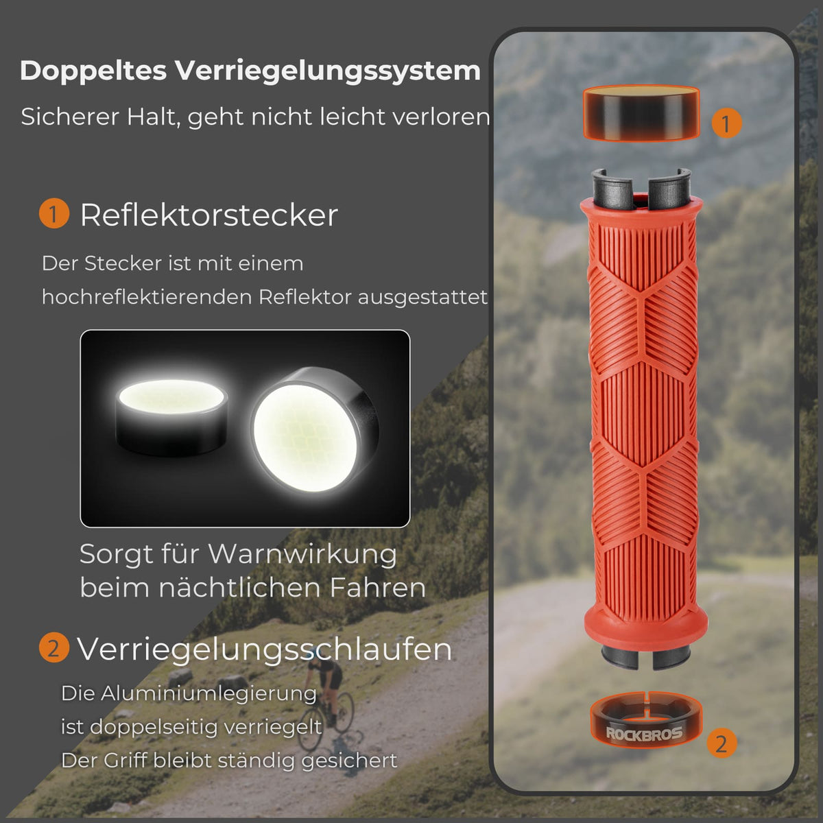 ROCKBROS Poignées de vélo à double serrage pour guidons de 22,2 mm