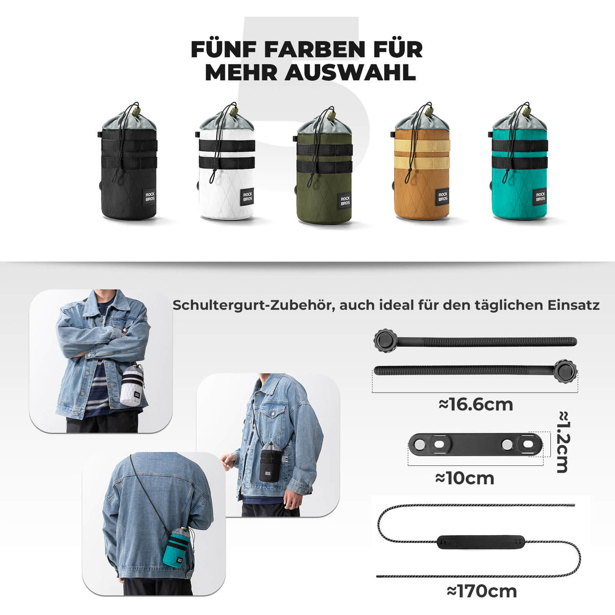 ROCKBROS Sacche de guidon de vélo 1.2L pour bouteilles Ø10 cm