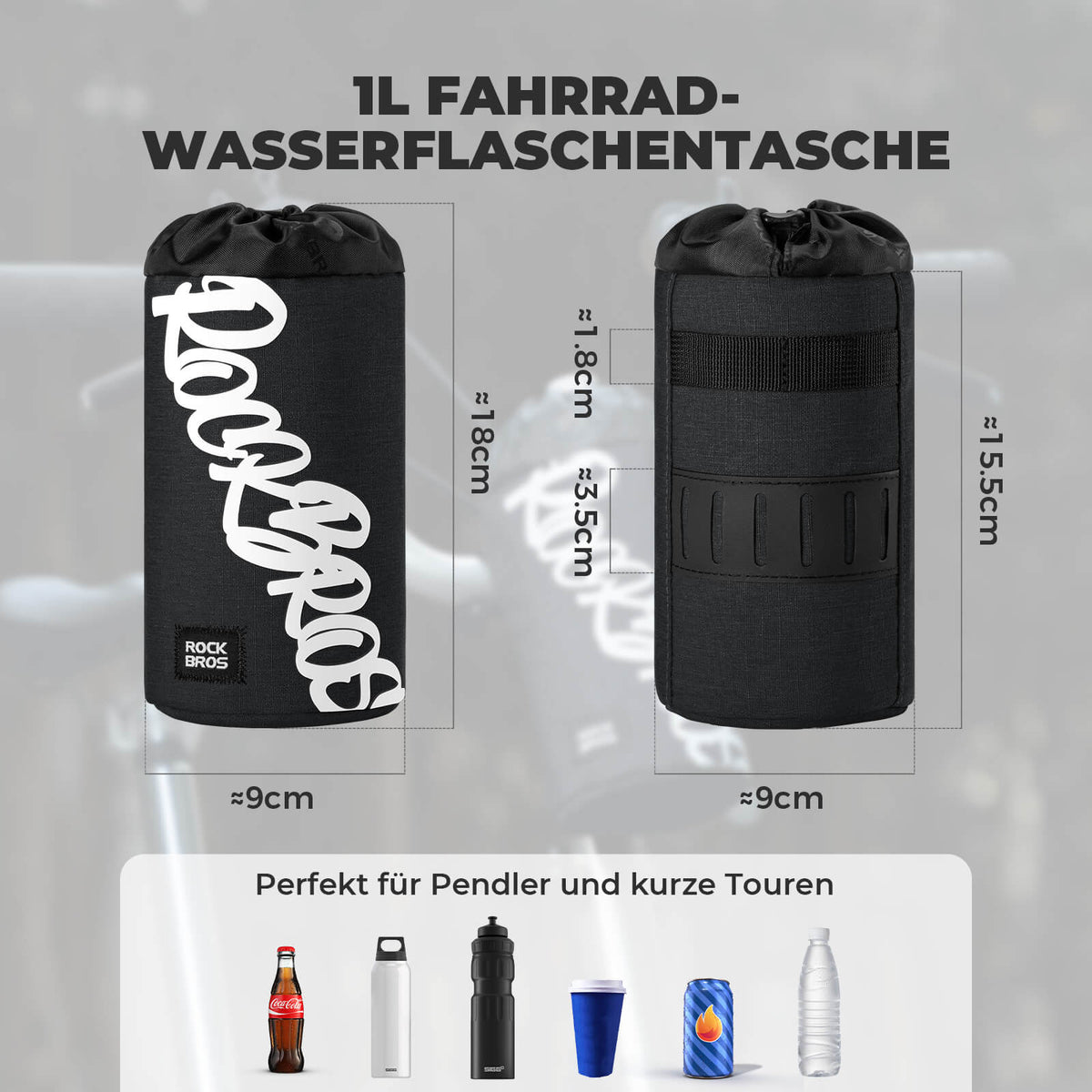 ROCKBROS Sacche de guidon vélo Mini 1L pour bidons Ø9 cm