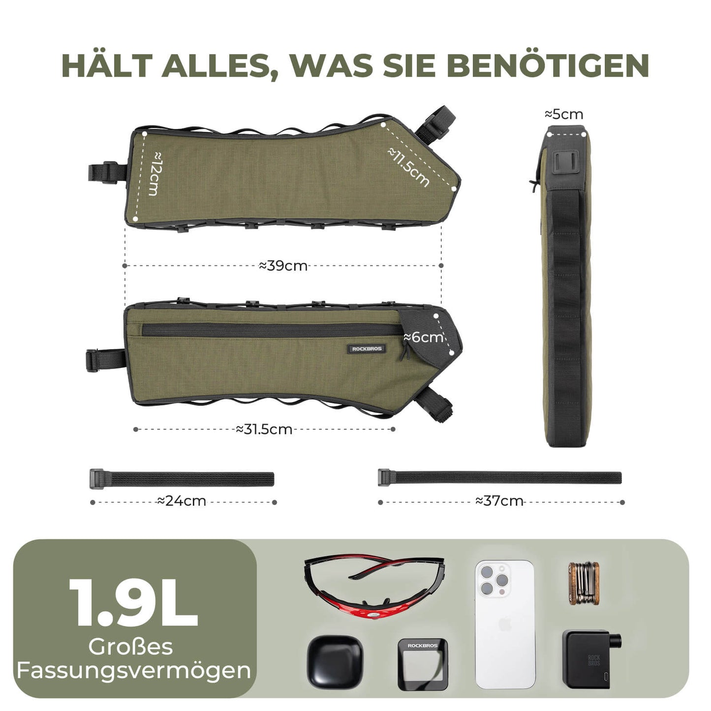 Sacoche de cadre de vélo, sacoche triangulaire, 1,9 L, ultra-mince et à accès rapide, ROCKBROS