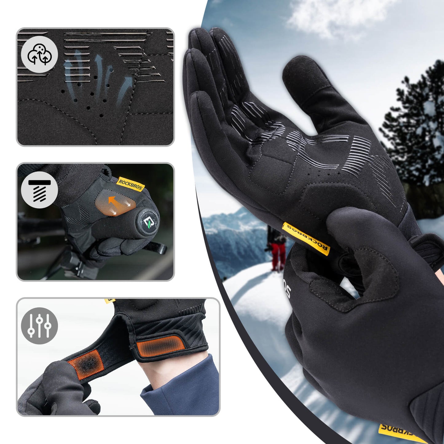 Gants de cyclisme ROCKBROS compatibles avec écran tactile et rembourrage SBR