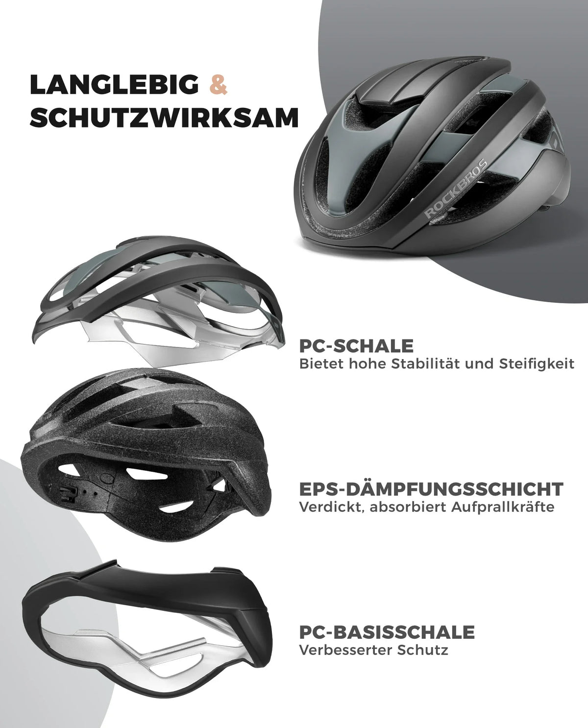 ROCKBROS Casque de vélo Sport VTT Casque de protection Respirant 54-58cm