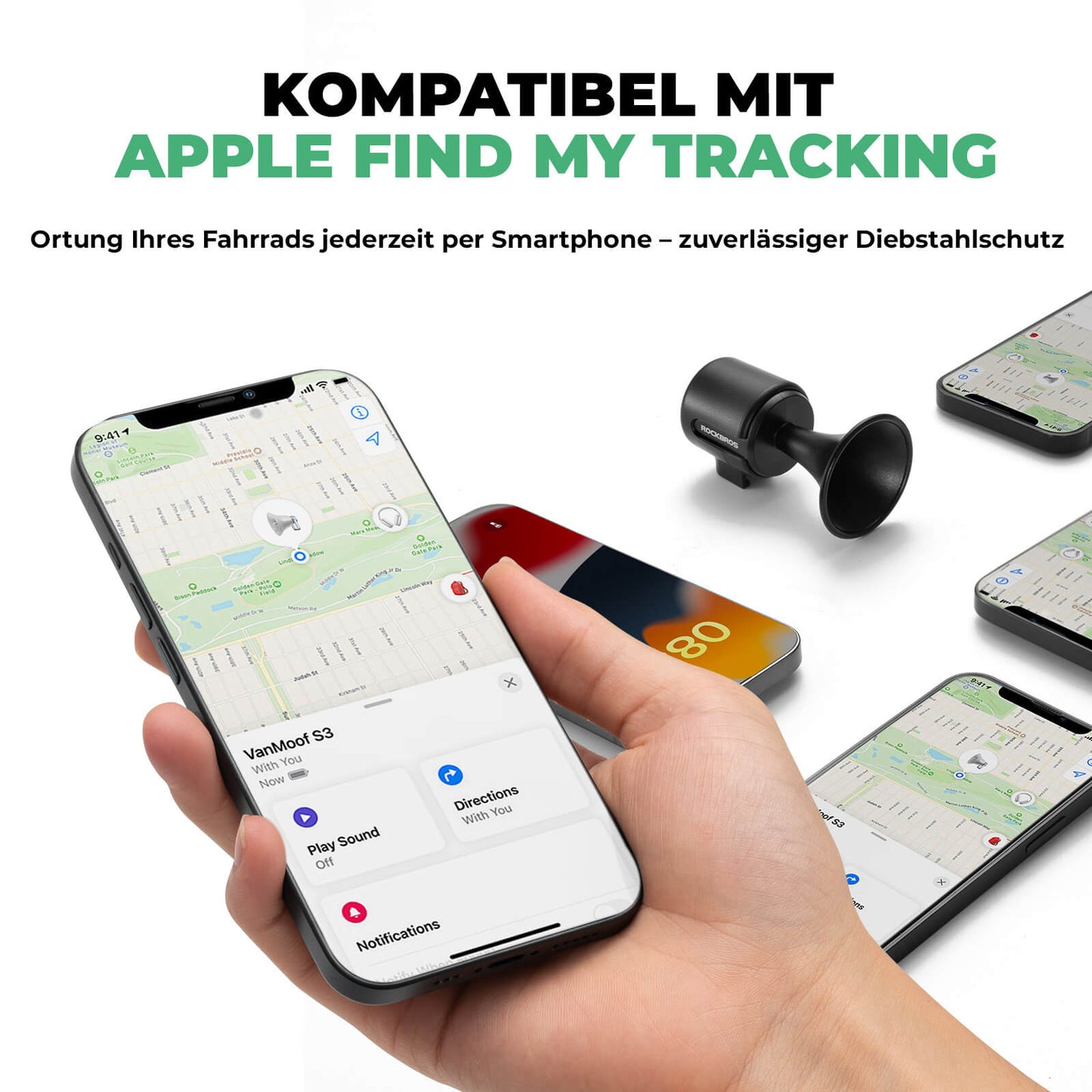 Sonnette de vélo électrique, tonalité de 120 dB, étanche IPX5, suivi smartphone, ROCKBROS