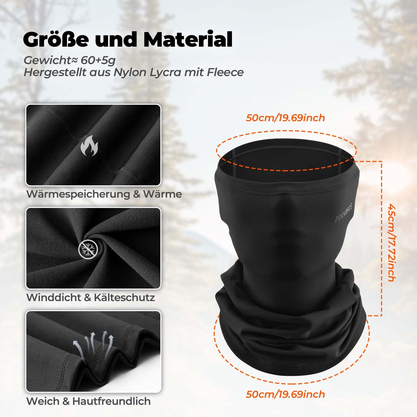 Cagoule multifonctionnelle en polaire, masque doux pour le visage, écharpe tubulaire ROCKBROS