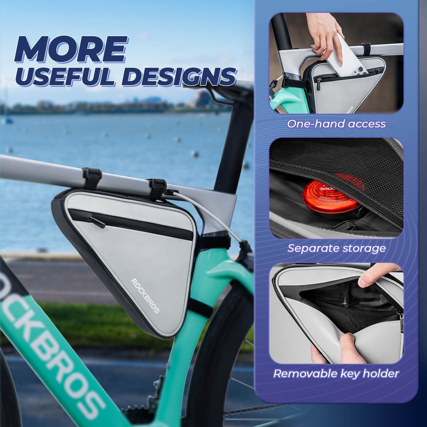 Sacoche de vélo, sacoche de cadre réfléchissante, sacoche triangulaire, 0,9 L, ROCKBROS