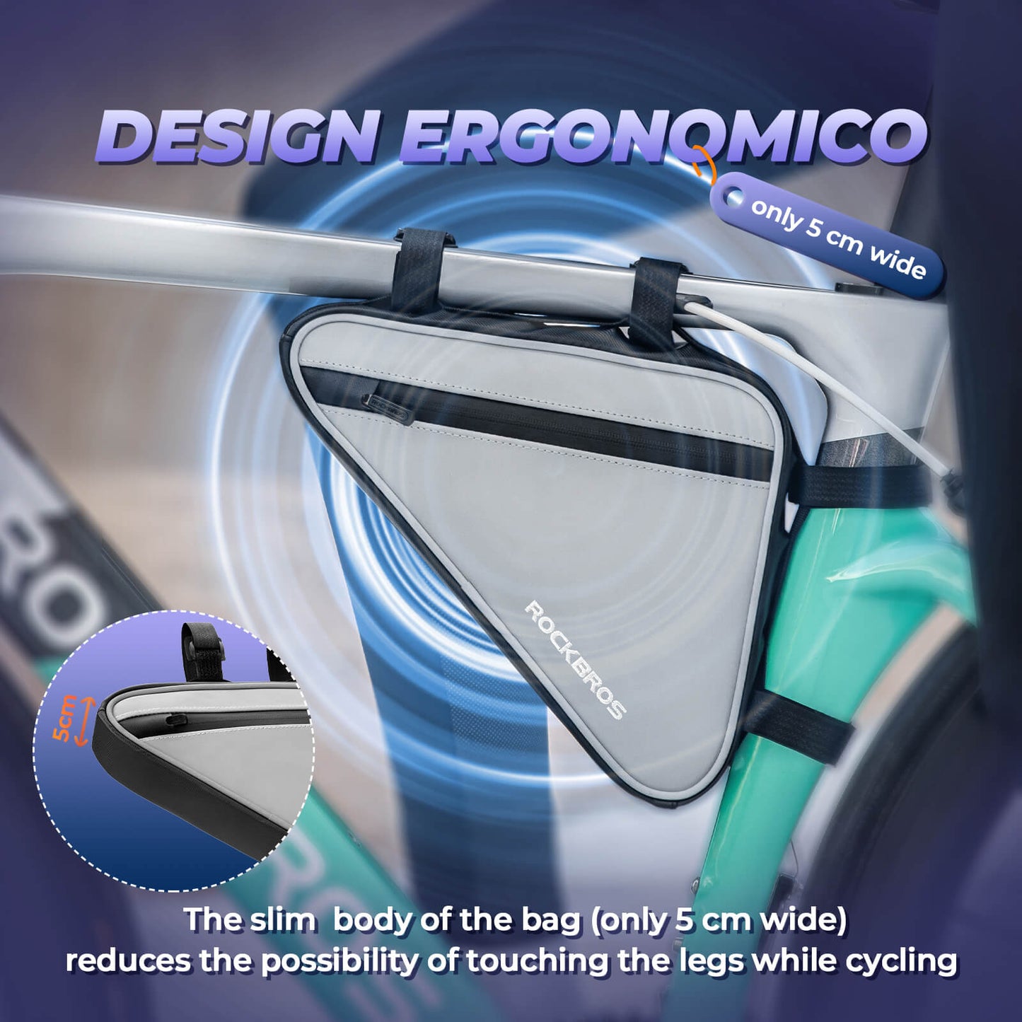 Sacoche de vélo, sacoche de cadre réfléchissante, sacoche triangulaire, 0,9 L, ROCKBROS