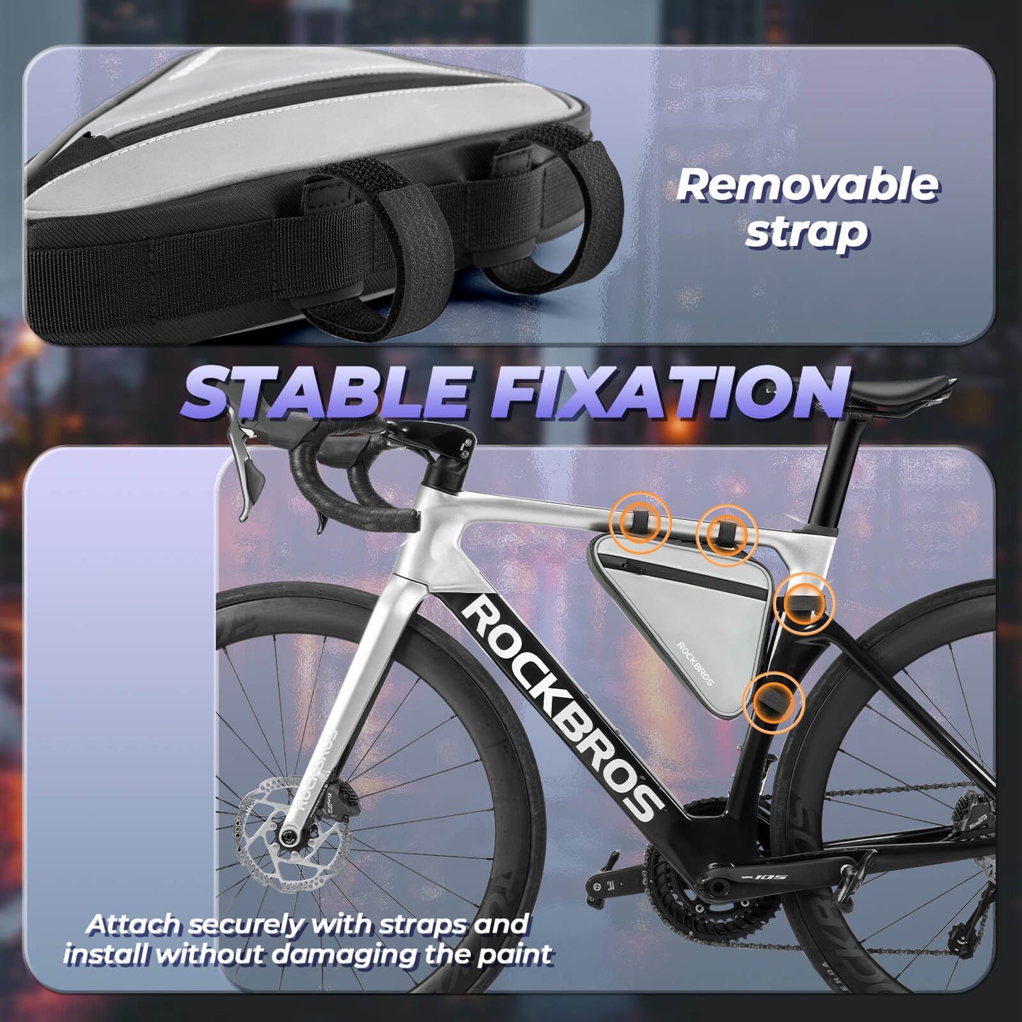 Sacoche de vélo, sacoche de cadre réfléchissante, sacoche triangulaire, 0,9 L, ROCKBROS