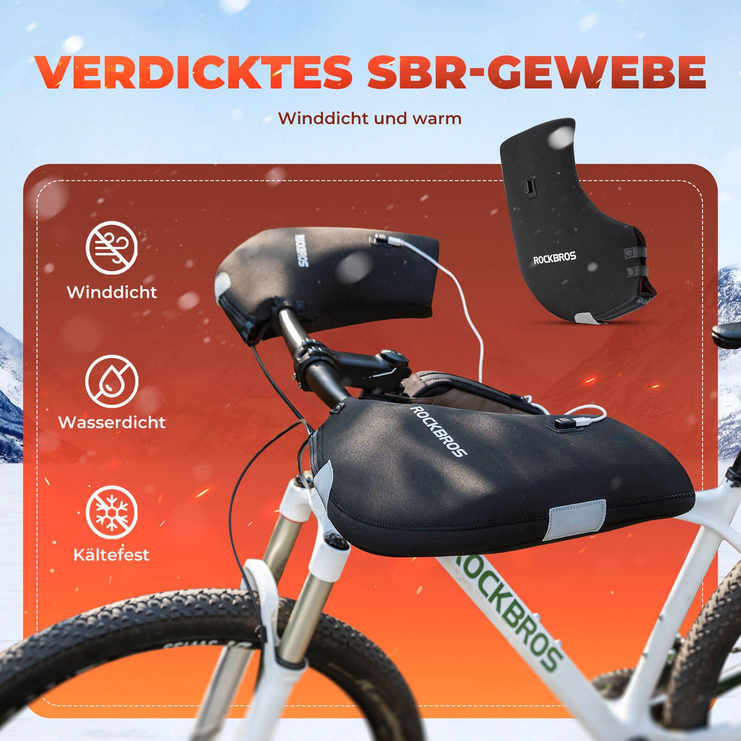 Manchons chauffants et étanches pour guidon de vélo - rechargeables ROCKBROS