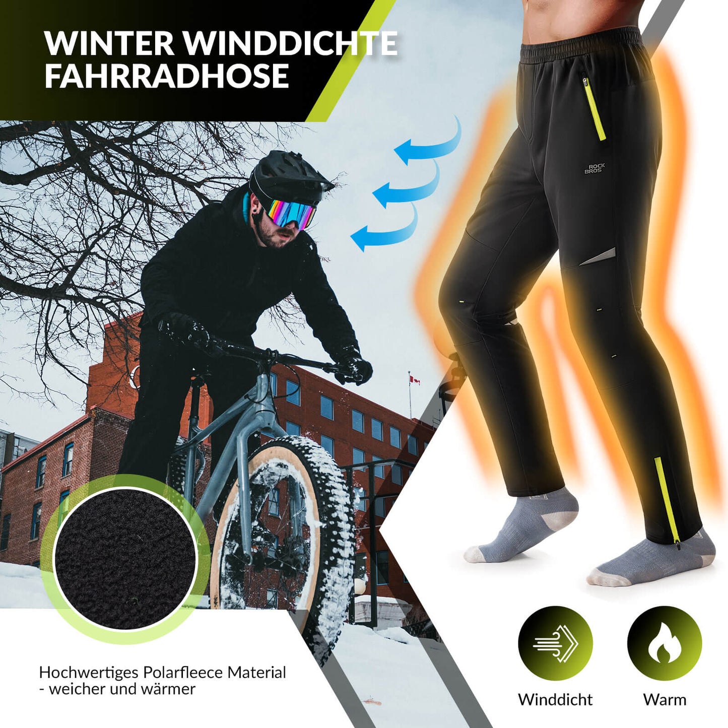 Pantalon de cyclisme pour homme, coupe-vent et chaud pour les sports d'hiver en extérieur, ROCKBROS