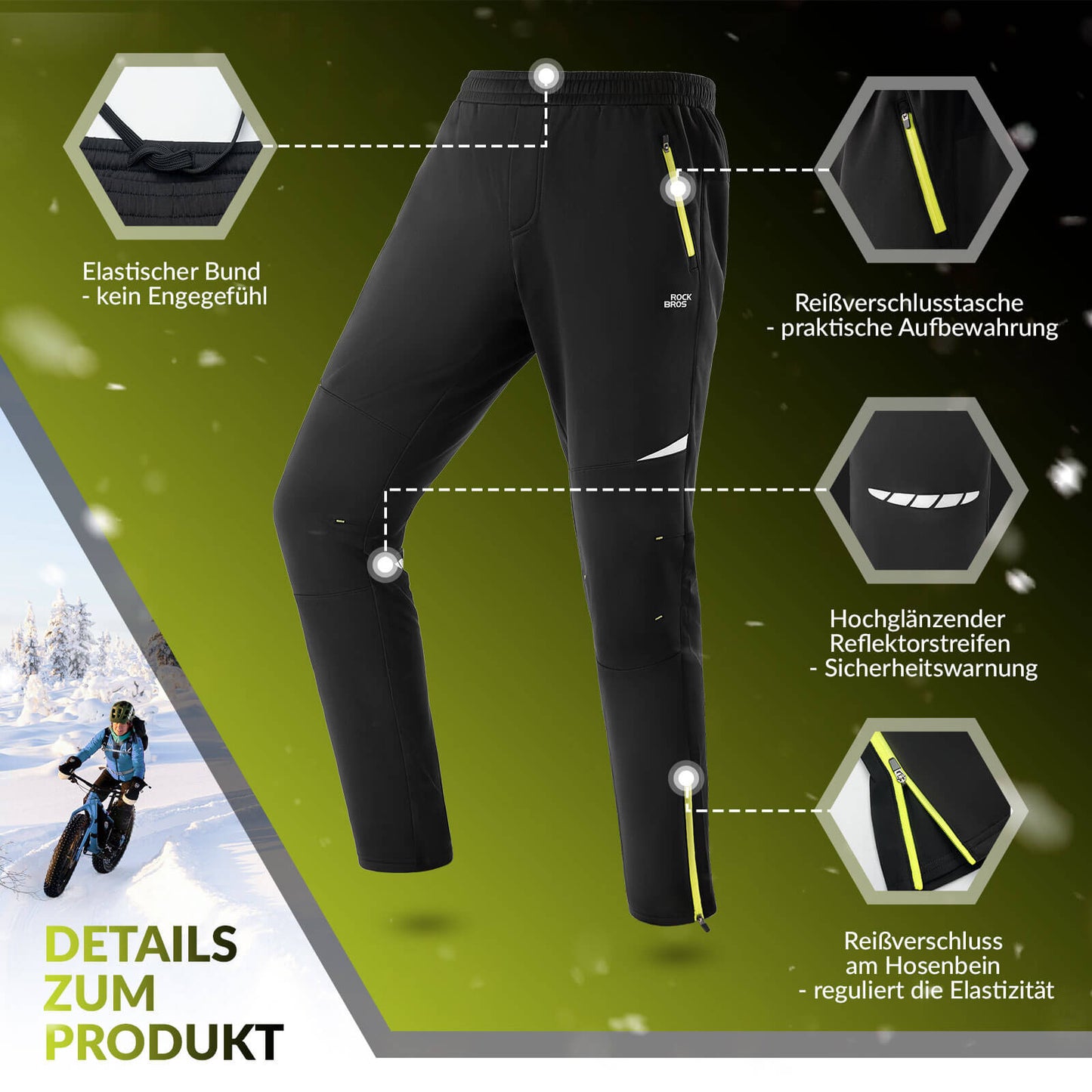 Pantalon de cyclisme pour homme, coupe-vent et chaud pour les sports d'hiver en extérieur, ROCKBROS