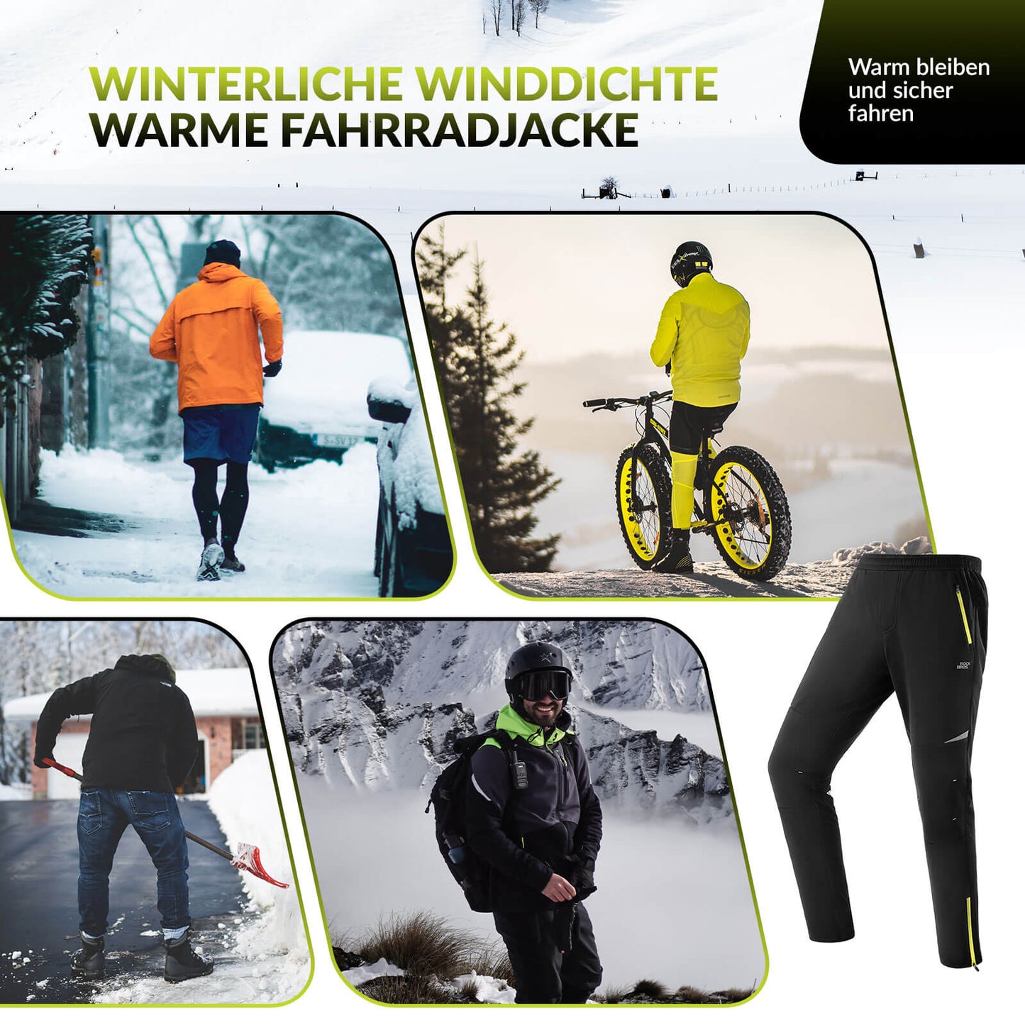 Pantalon de cyclisme pour homme, coupe-vent et chaud pour les sports d'hiver en extérieur, ROCKBROS