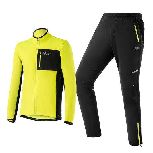 Ensemble veste et pantalon de cyclisme homme, jaune, coupe-vent et chaud, idéal pour l'hiver et les sports de plein air, ROCKBROS