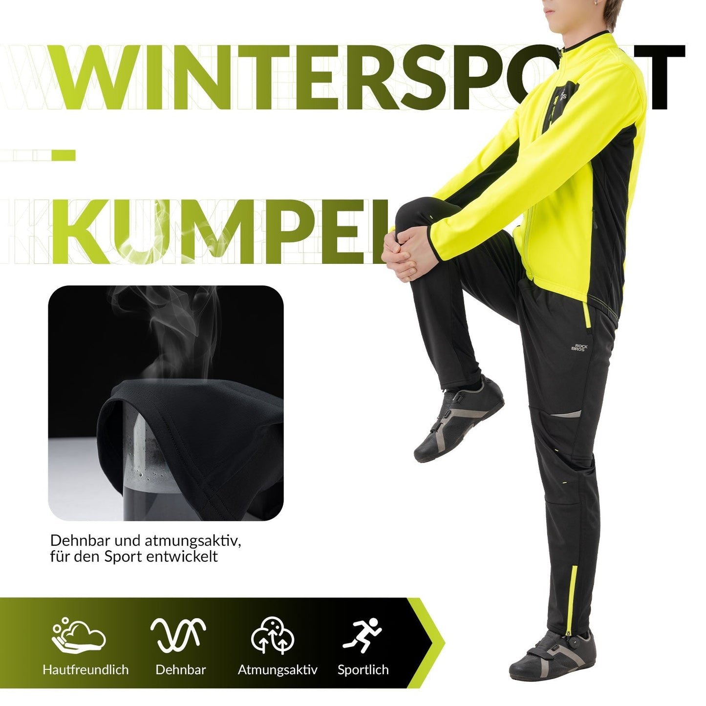 Ensemble veste et pantalon de cyclisme homme, jaune, coupe-vent et chaud, idéal pour l'hiver et les sports de plein air, ROCKBROS