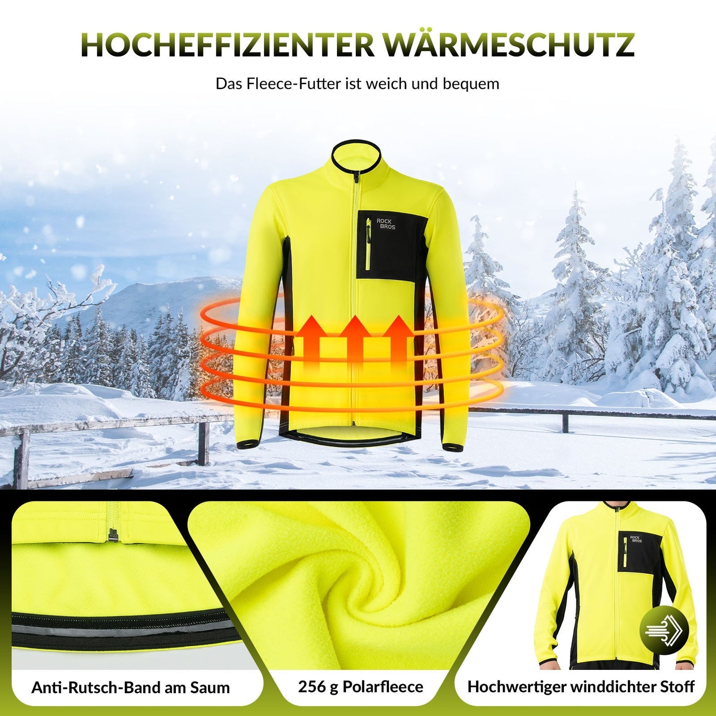 Ensemble veste et pantalon de cyclisme homme, jaune, coupe-vent et chaud, idéal pour l'hiver et les sports de plein air, ROCKBROS