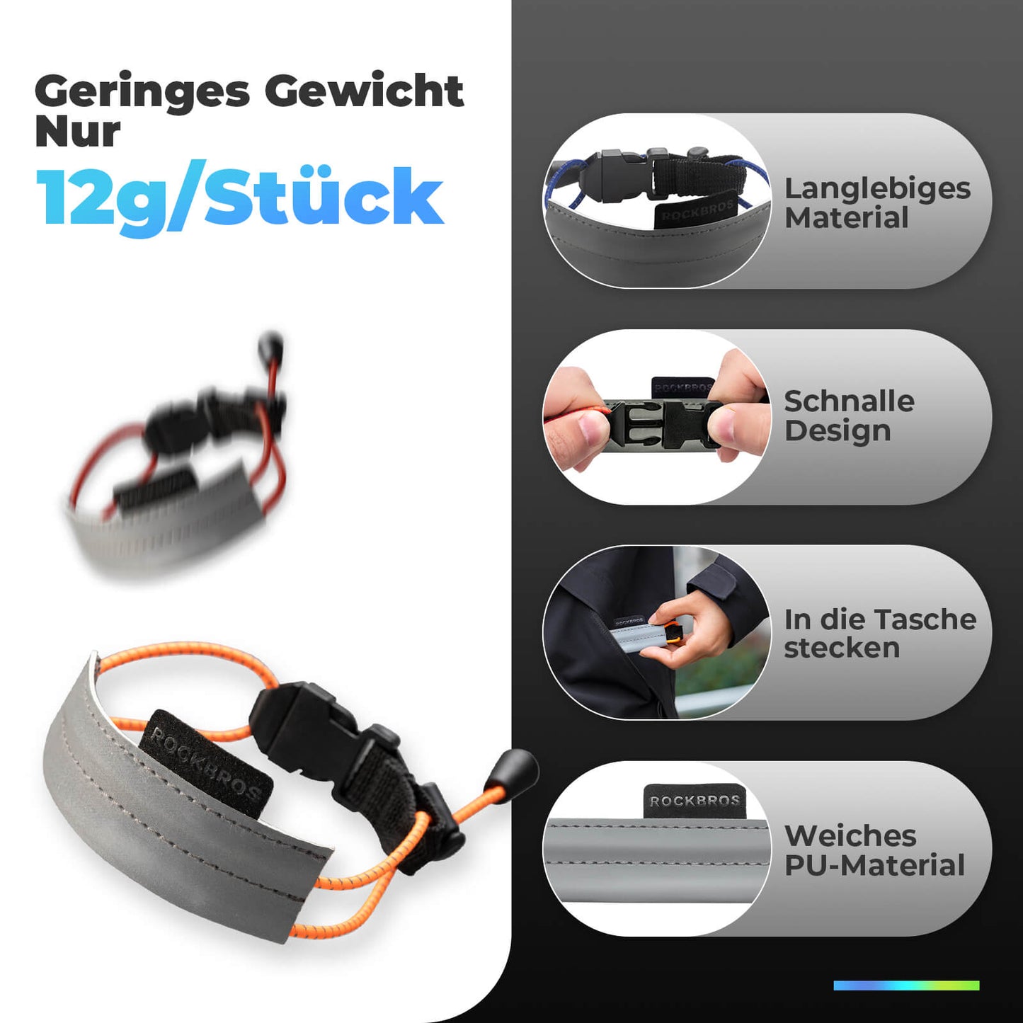 Ceinture réfléchissante pour le cyclisme, bande réfléchissante ROCKBROS
