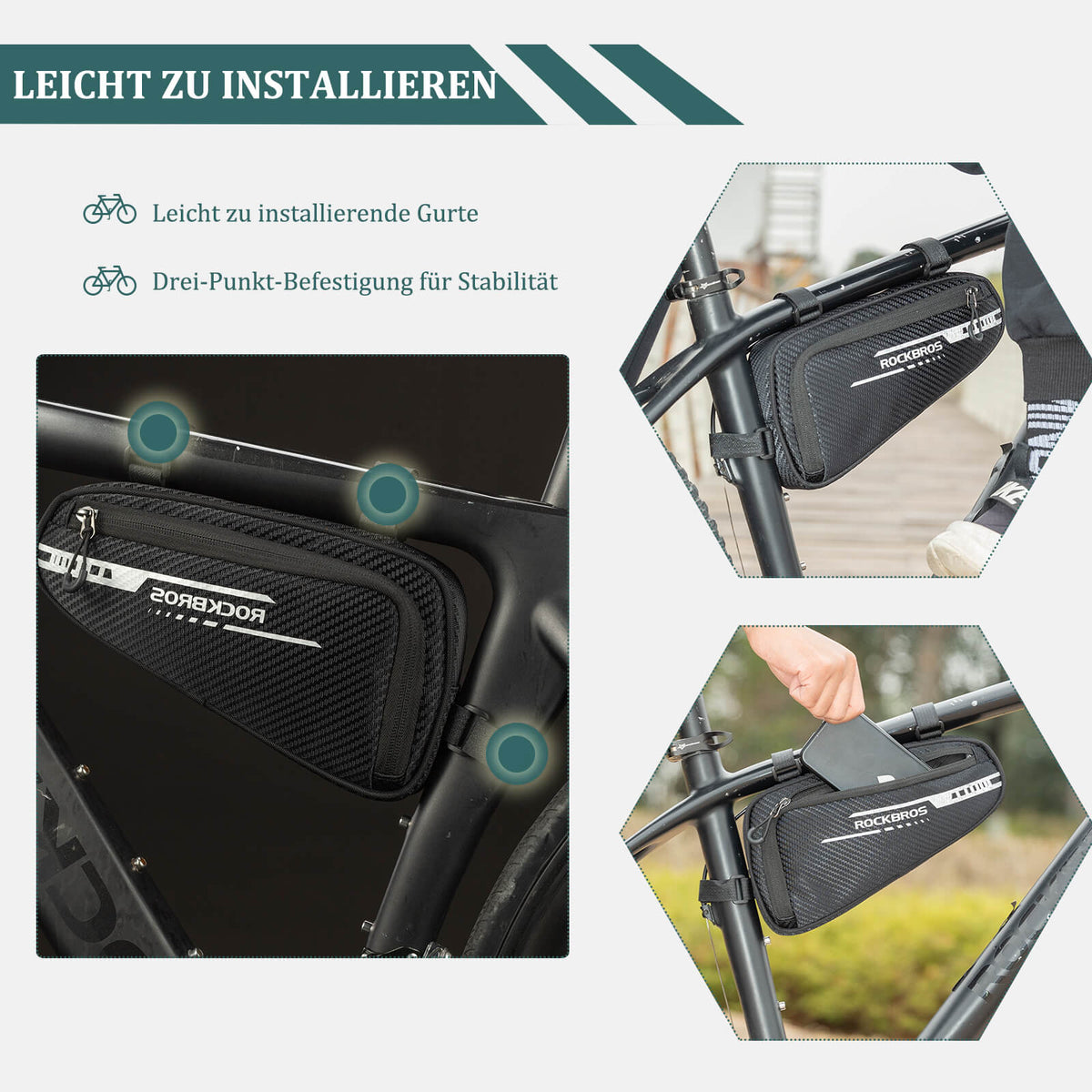 ROCKBROS Sac de cadre étanche Sac triangle pour VTT & vélos de route 1,2L