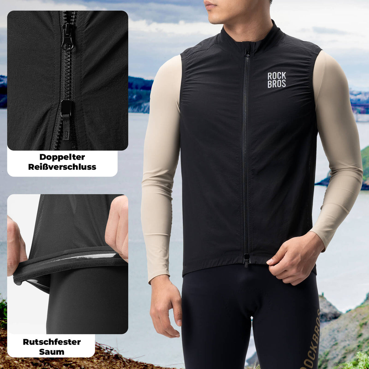 ROCKBROS Gilet de vélo sans manches Veste de vélo Pliable Respirant