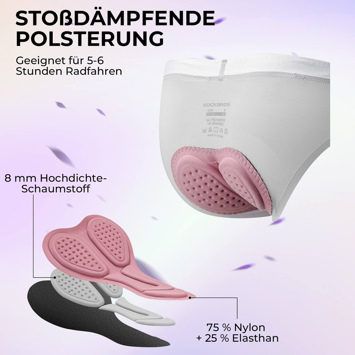 ROCKBROS Culotte de vélo pour femme Respirante 4D Rembourrée Cuissard de cyclisme Élastique