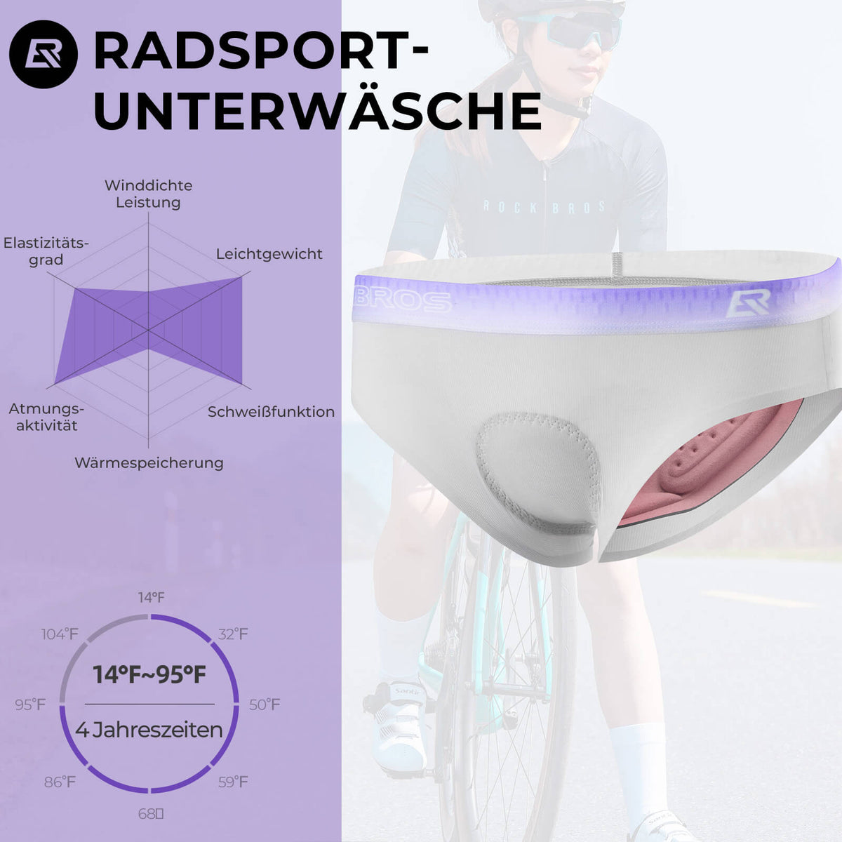 ROCKBROS Culotte de vélo pour femme Respirante 4D Rembourrée Cuissard de cyclisme Élastique