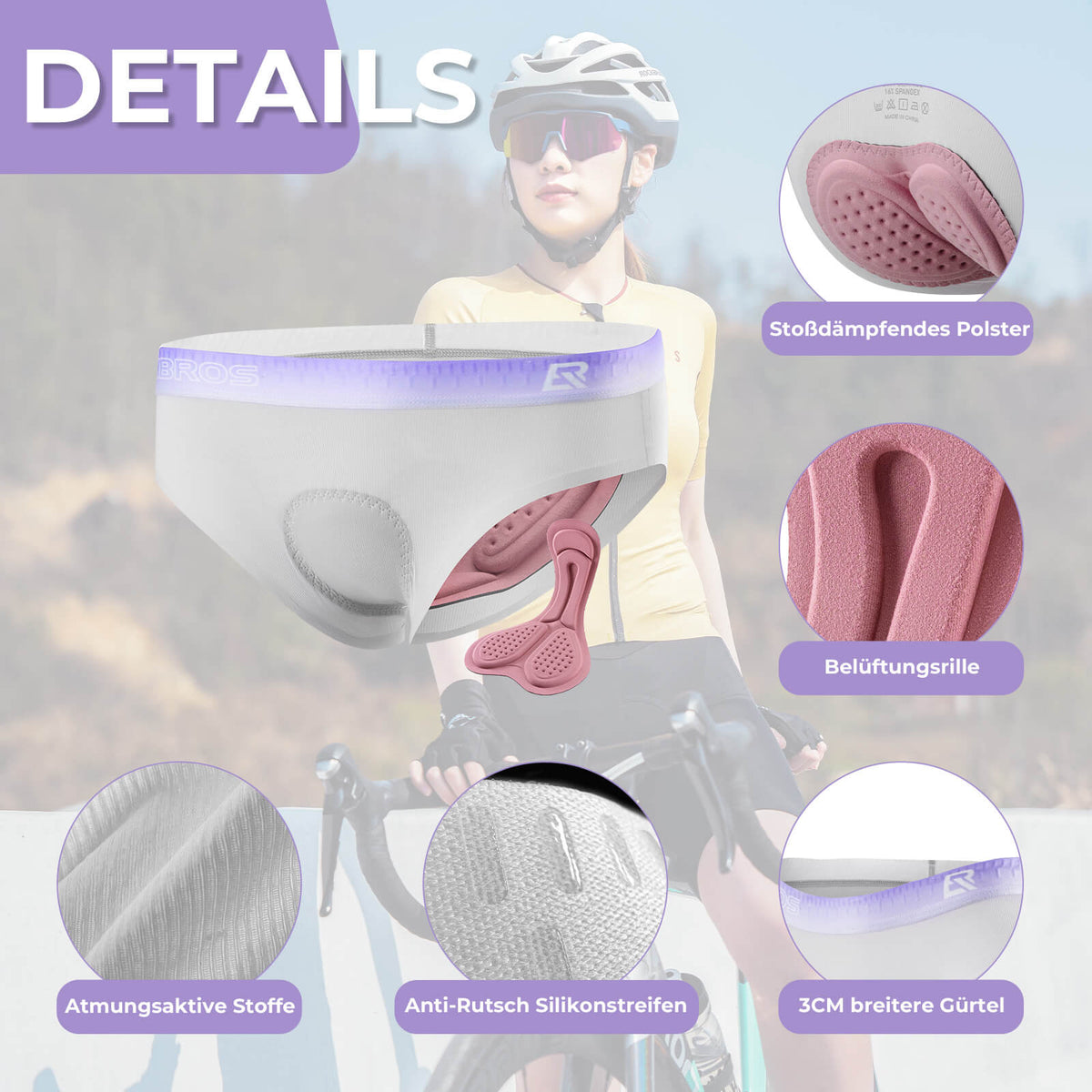 ROCKBROS Culotte de vélo pour femme Respirante 4D Rembourrée Cuissard de cyclisme Élastique