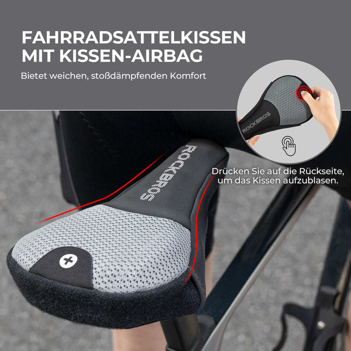 ROCKBROS Couvre-selle de vélo gonflable rembourré avec housse