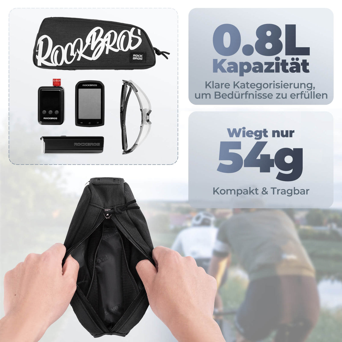 ROCKBROS Sac de tube supérieur Sac de cadre 0,8L - SketchRide Series