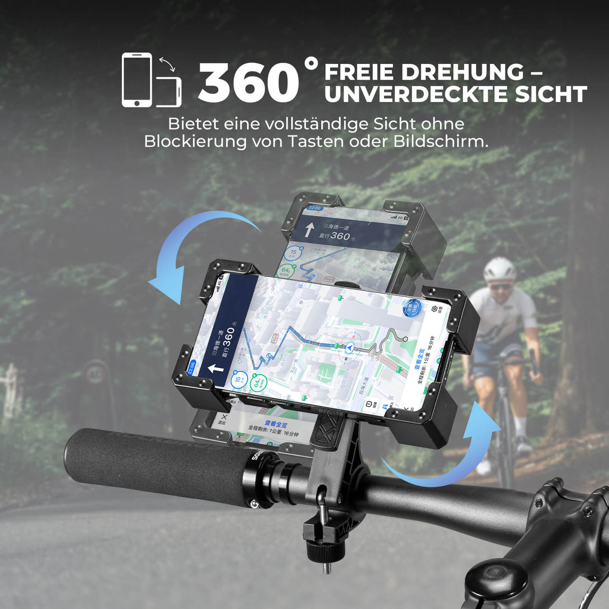 ROCKBROS Support de téléphone pour vélo rotatif 360° pour téléphones 4.5~7.2"