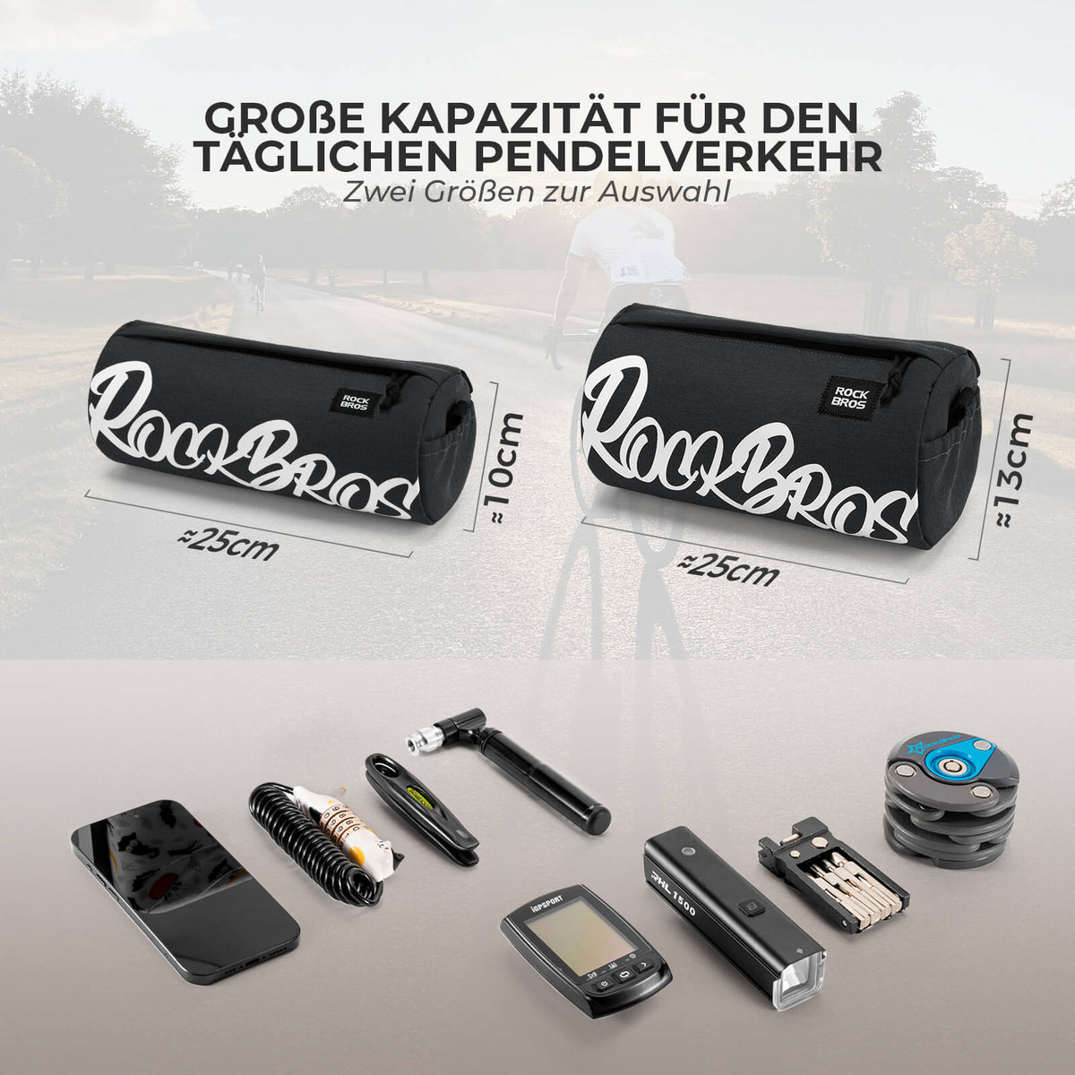ROCKBROS Sac de guidon Compact avec Bandoulière 2L/3,6L - SketchRide Series