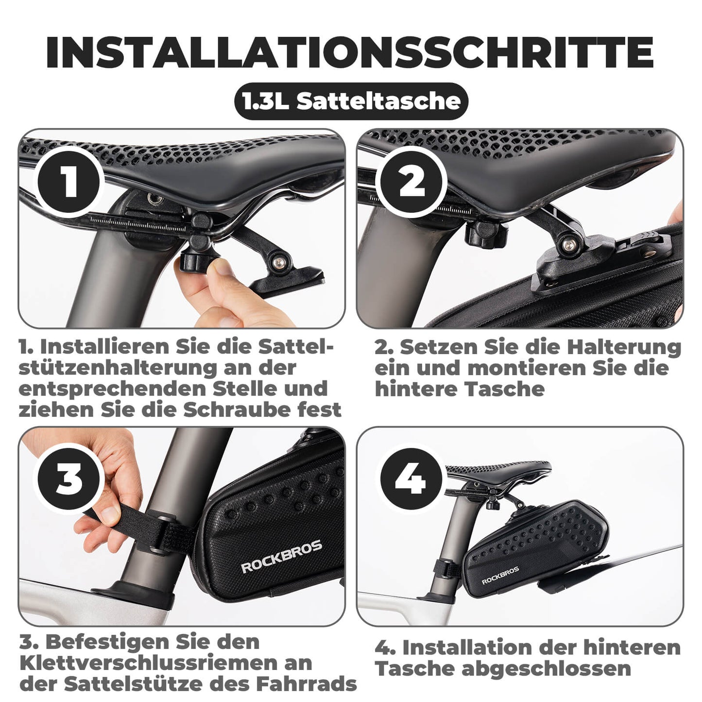 Sacoche de selle de vélo avec garde-boue, déperlante, 1,3 L/0,8 L, ROCKBROS