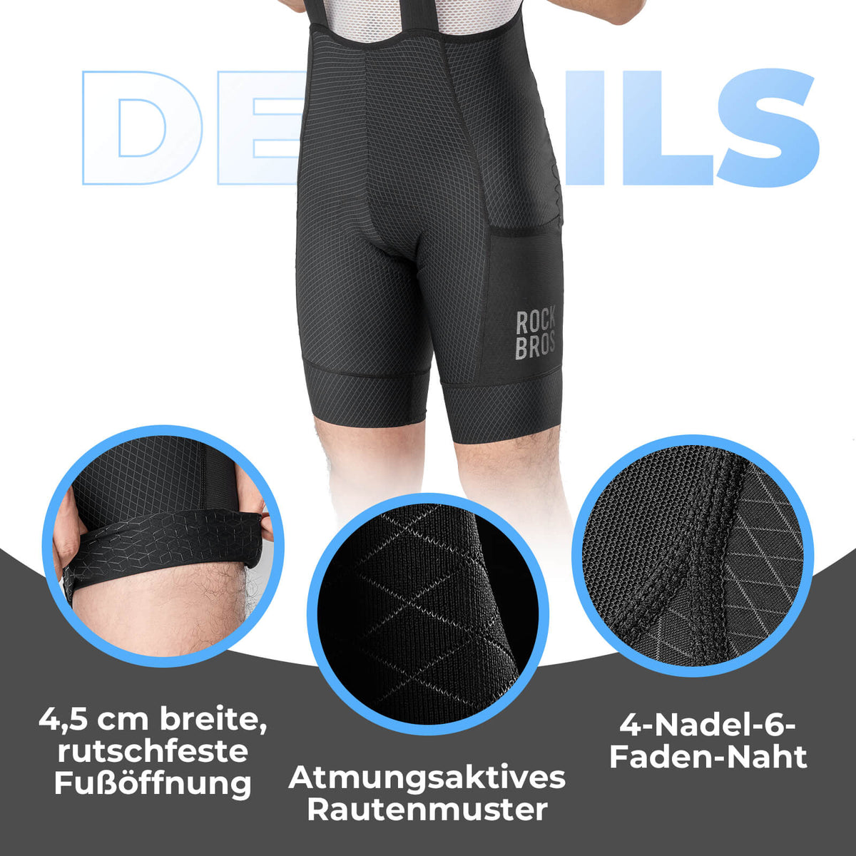 ROCKBROS Cuissard à bretelles homme pour vélo avec insert de selle respirant été