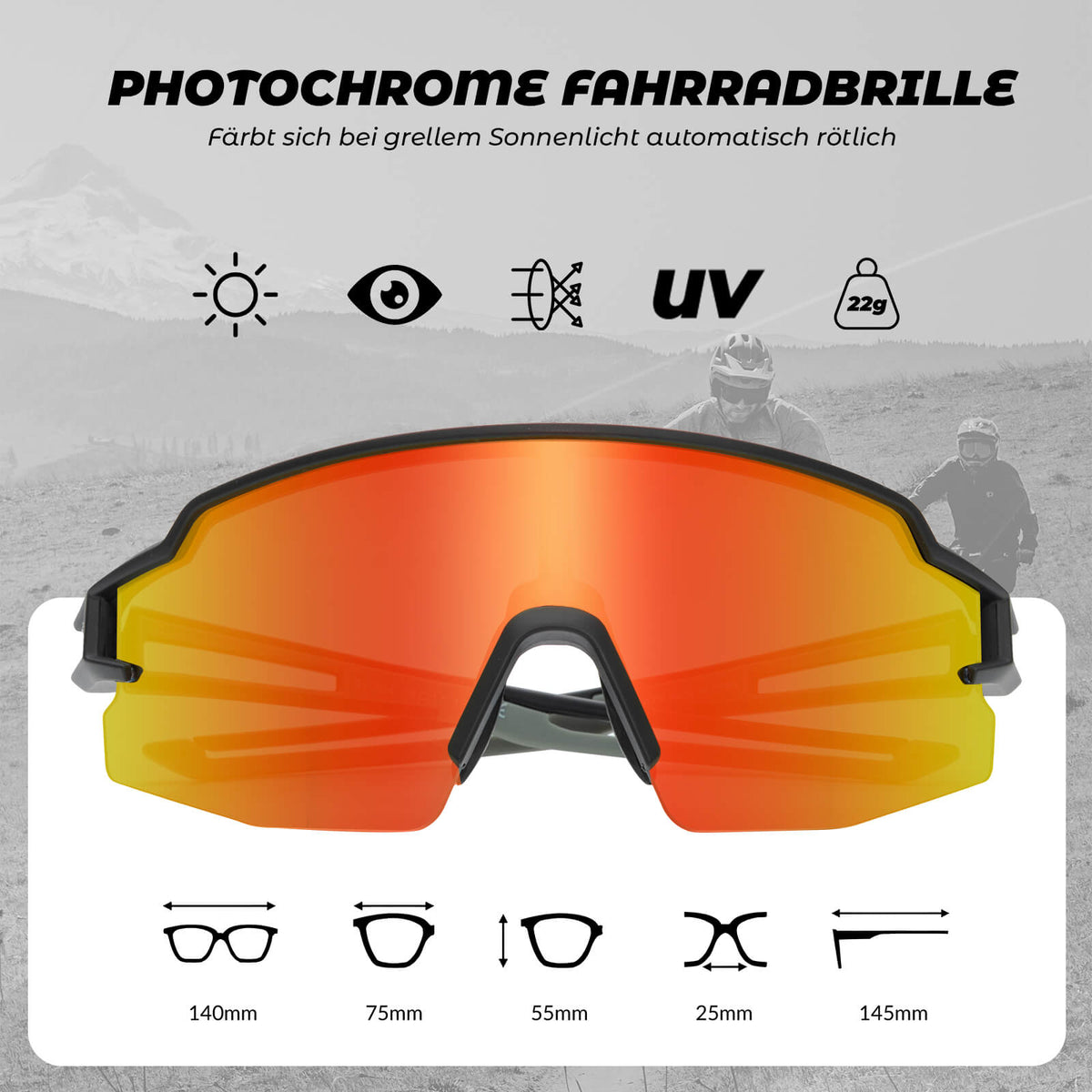 ROCKBROS Lunettes de vélo photochromatiques Solaires Protection UV400