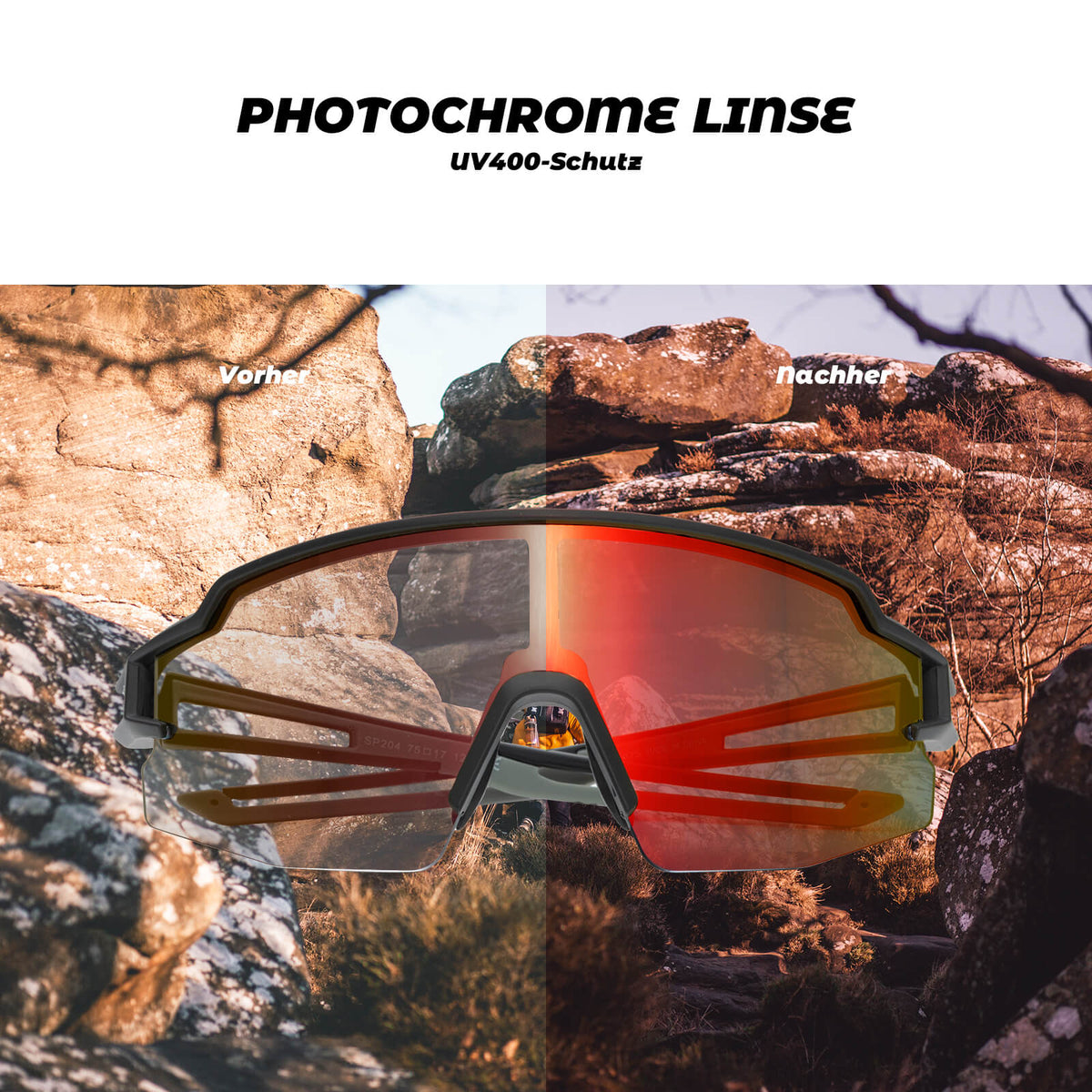 ROCKBROS Lunettes de vélo photochromatiques Solaires Protection UV400