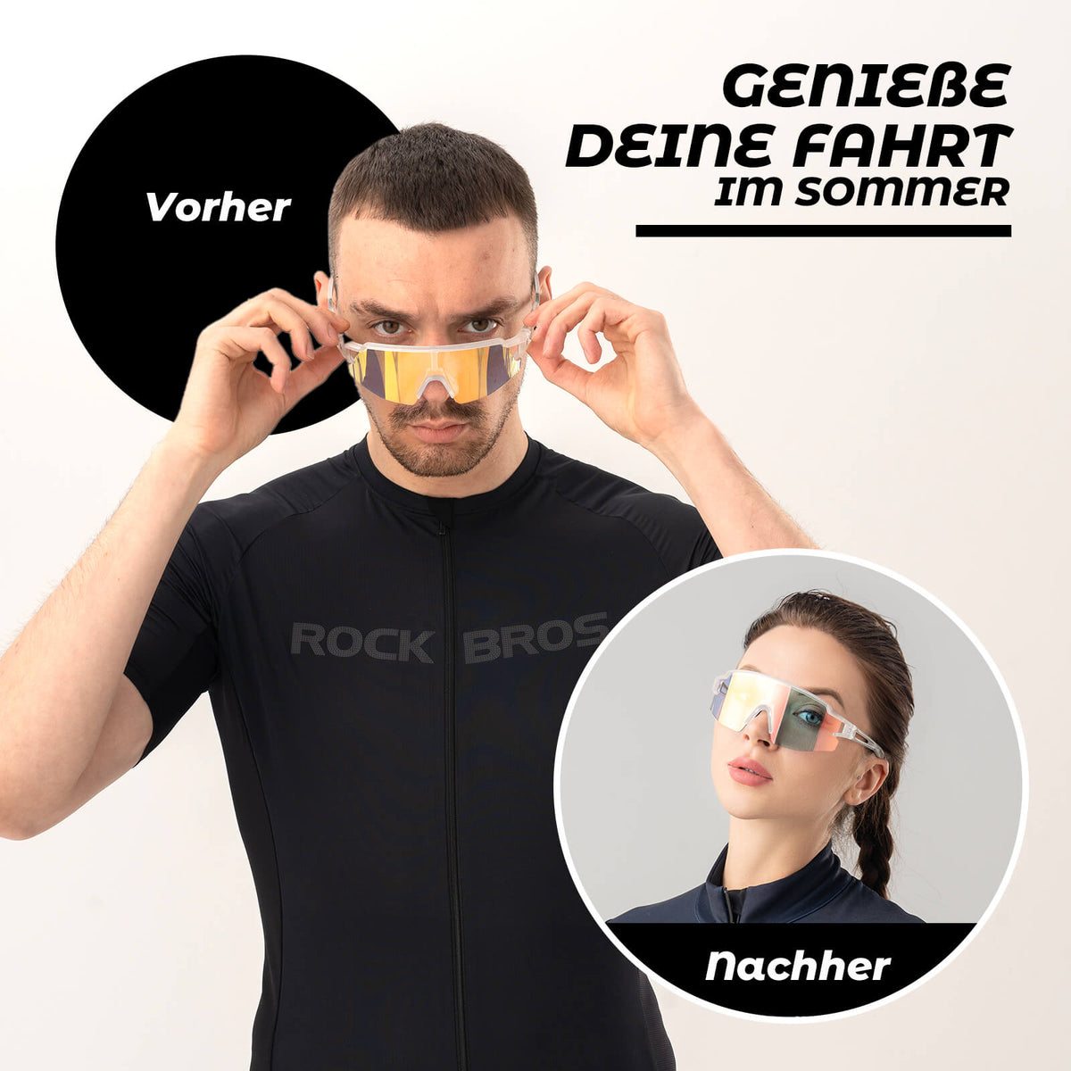 ROCKBROS Lunettes de vélo photochromatiques Solaires Protection UV400