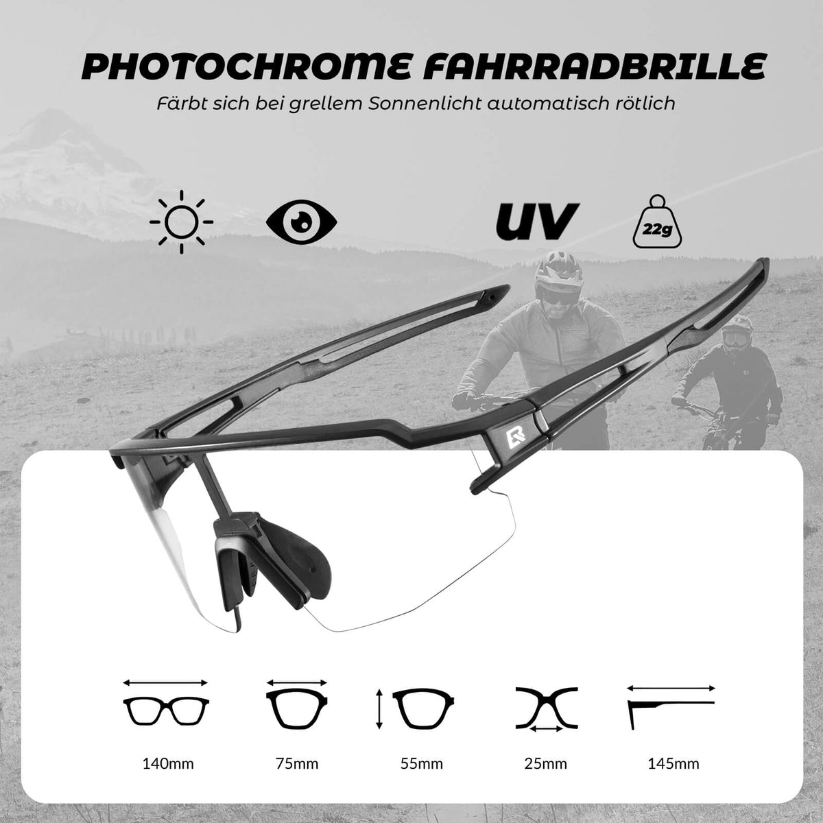 ROCKBROS Lunettes de vélo photochromatiques Solaires Protection UV400