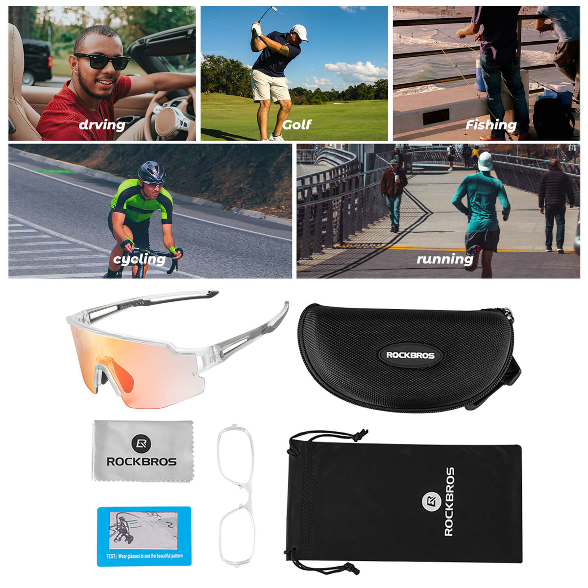 ROCKBROS Lunettes de vélo photochromatiques Solaires Protection UV400