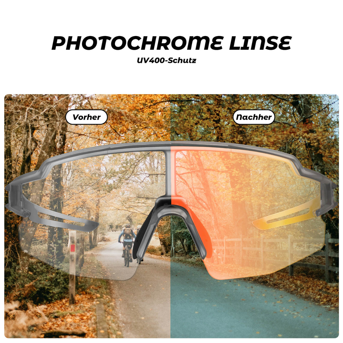 ROCKBROS Lunettes de vélo photochromatiques Solaires Protection UV400
