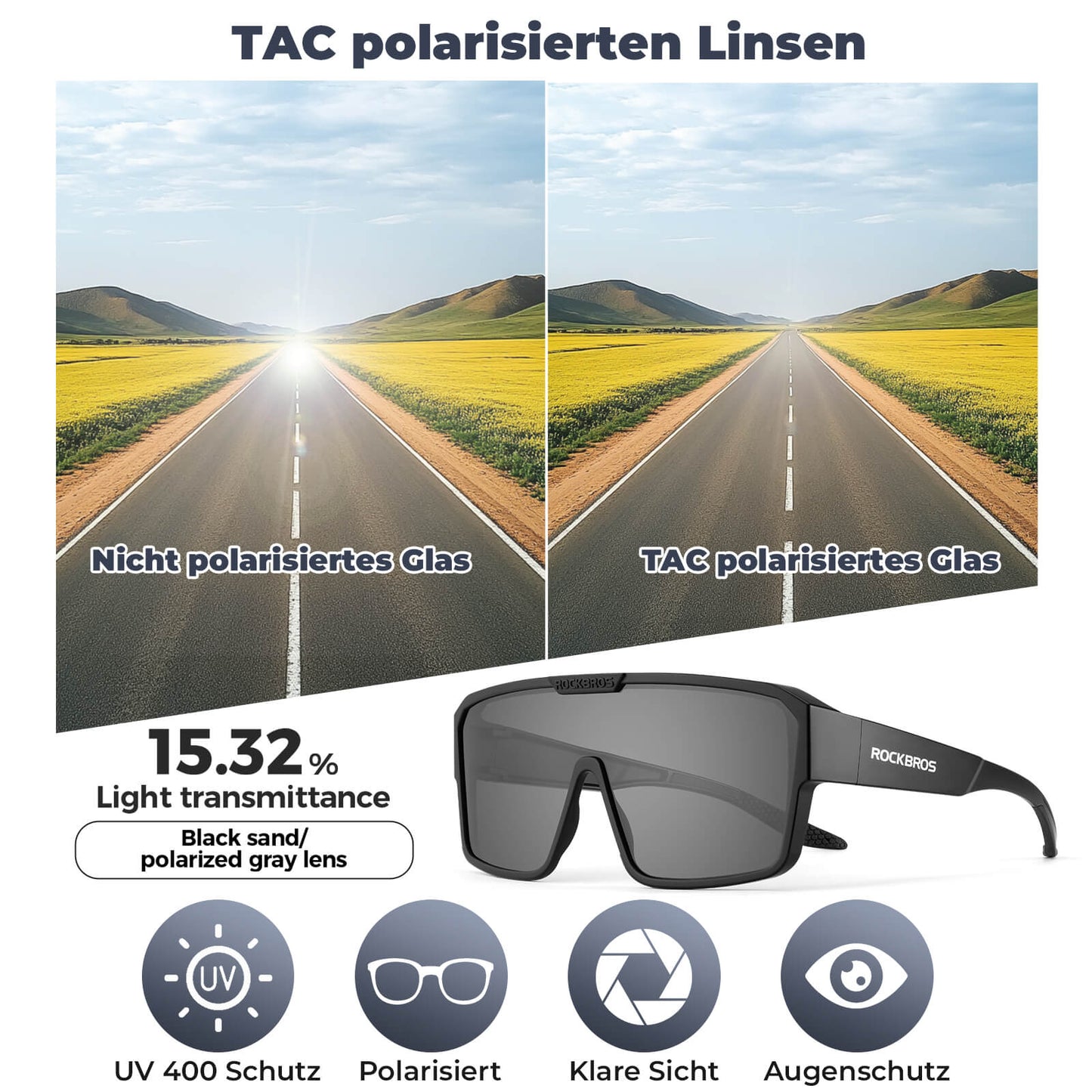 Lunettes de cyclisme polarisées, lunettes de soleil d'extérieur, lunettes de protection, VTT, vélo de route, ROCKBROS
