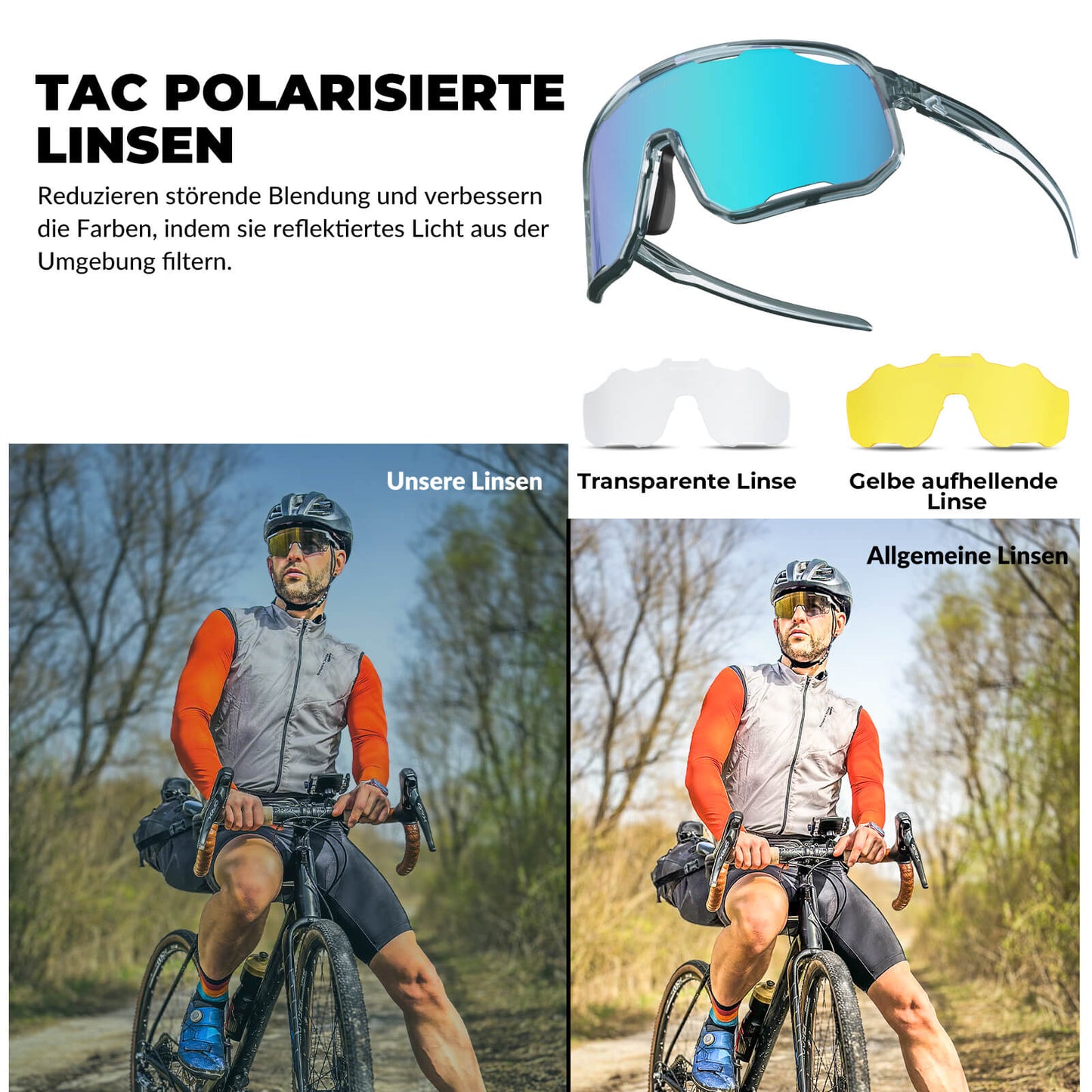 Lunettes de cyclisme, lunettes de soleil polarisées, protection UV, plaquettes nasales interchangeables, modèle femme/homme, ROCKBROS
