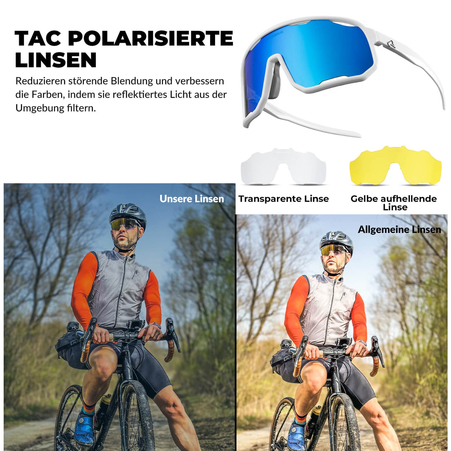 Lunettes de cyclisme, lunettes de soleil polarisées, protection UV, plaquettes nasales interchangeables, modèle femme/homme, ROCKBROS