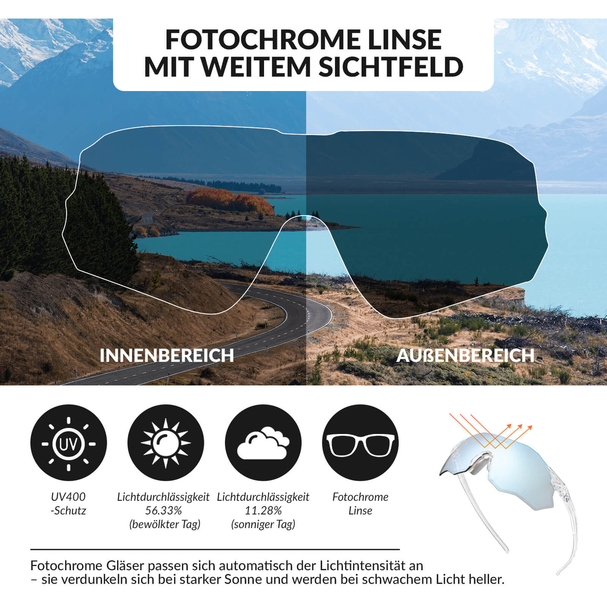 ROCKBROS Lunettes de vélo photochromatiques Protection UV400 Sans monture -SWIFT
