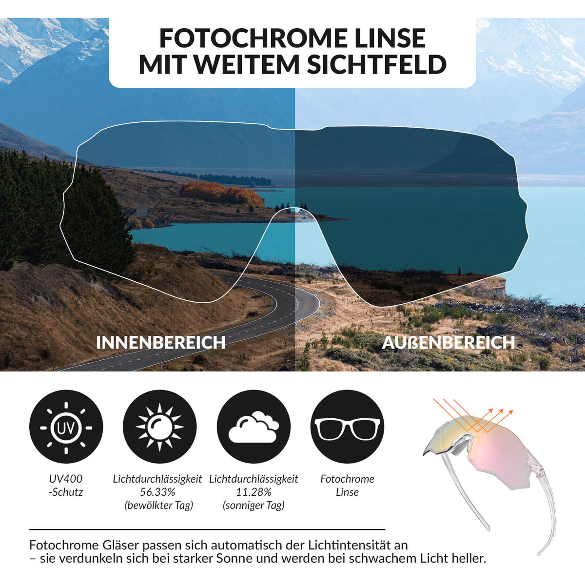 ROCKBROS Lunettes de vélo photochromatiques Protection UV400 Sans monture -SWIFT