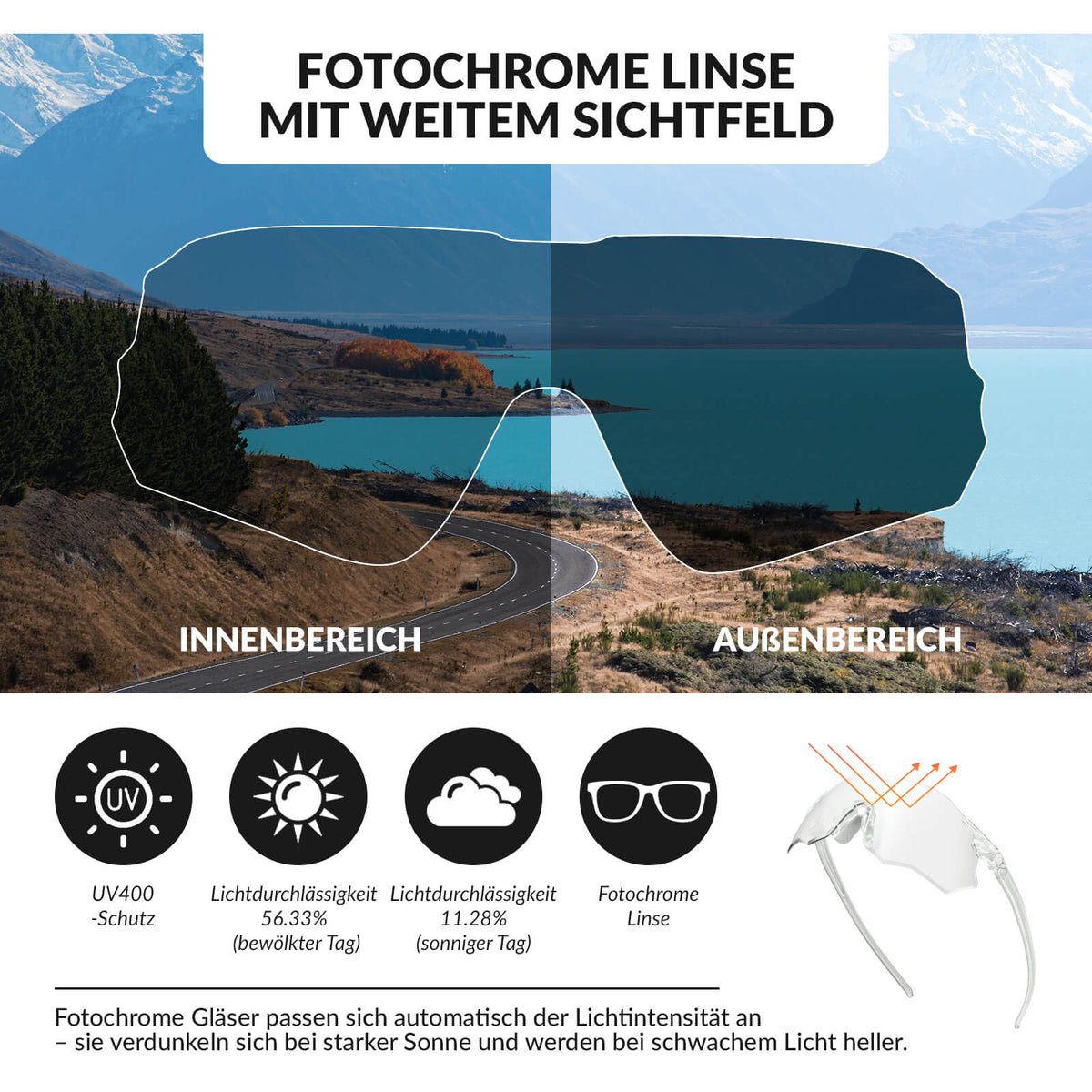 ROCKBROS Lunettes de vélo photochromatiques Protection UV400 Sans monture -SWIFT