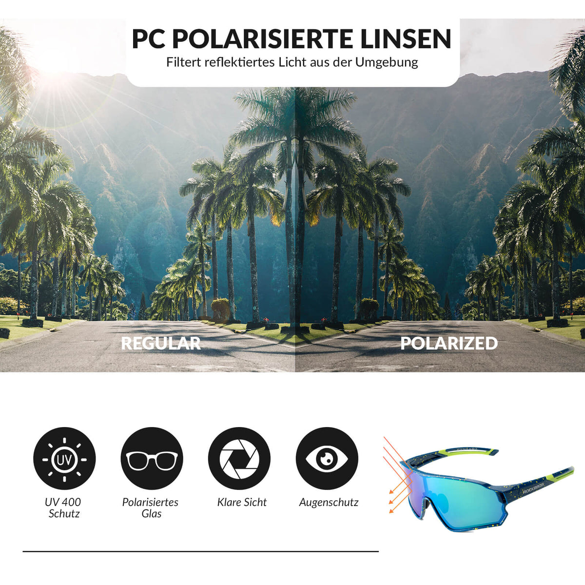 ROCKBROS Lunettes de vélo polarisées ultra-légères (UV400)