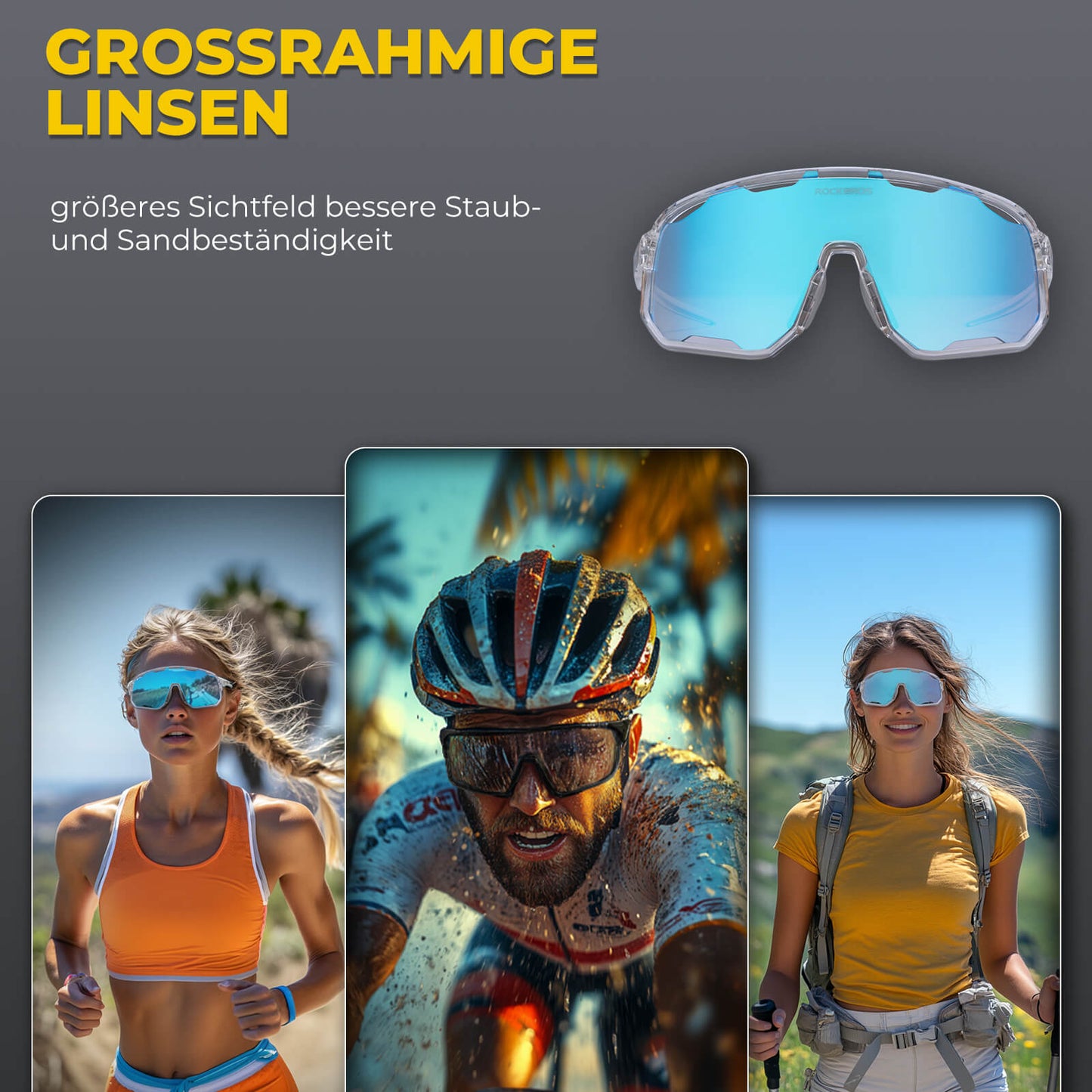Lunettes de cyclisme, lunettes de soleil photochromiques, protection UV, plaquettes nasales interchangeables, modèle femme/homme, ROCKBROS