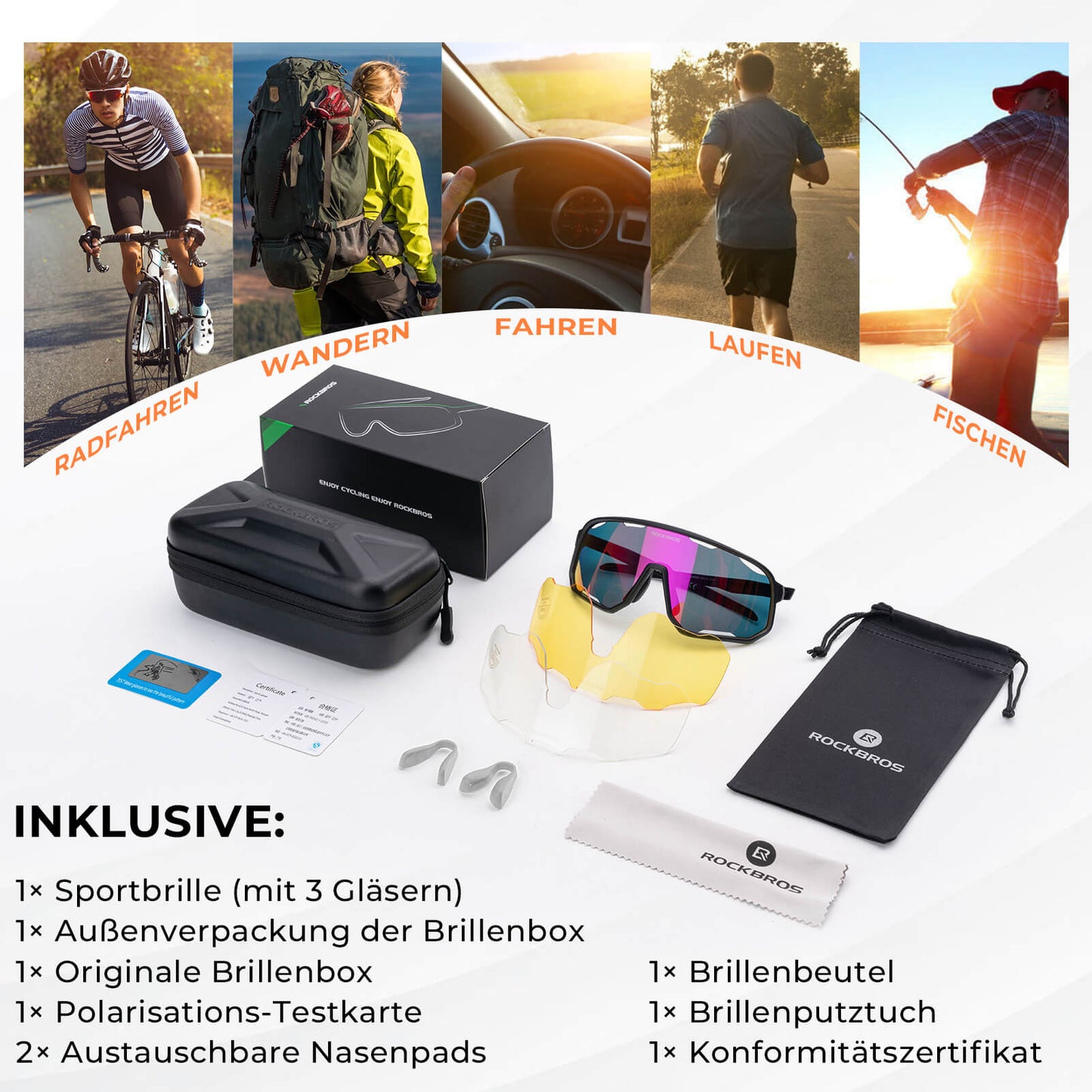 Lunettes de cyclisme, lunettes de soleil photochromiques, protection UV, plaquettes nasales interchangeables, modèle femme/homme, ROCKBROS